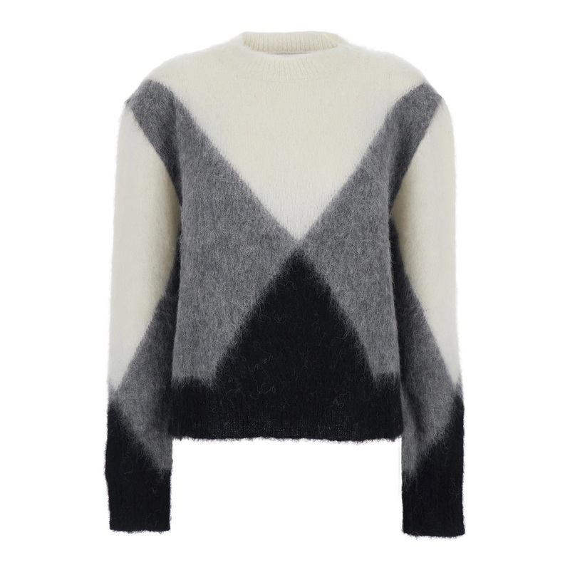 Multicolor Crewneck Sweater with Geometric Motif and Brushed Effect in Wool Woman