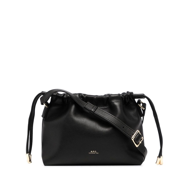 ‘Ninon’ Black Crossbody Bag with Adjustable Shoulder Strap and Drawstring Closure in Ecoleather Woman