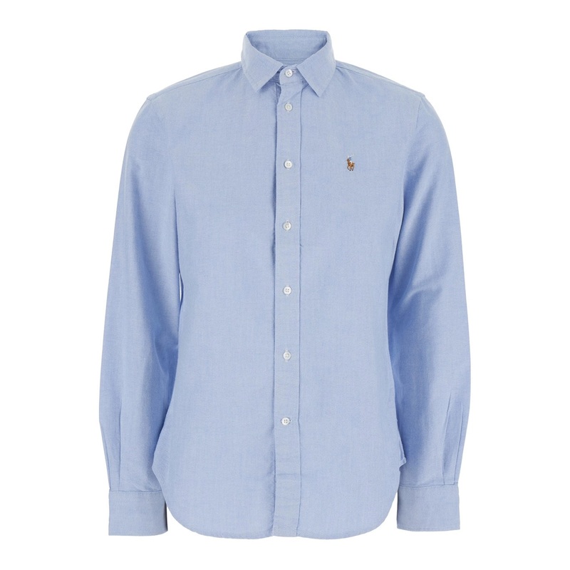 ‘Oxford’ Light Blue Shirt with Classic Collar and Pony Embroidery on the Front in Cotton Woman