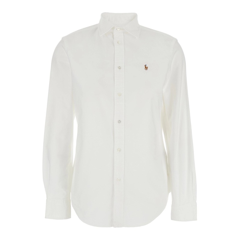 ‘Oxford’ White Shirt with Classic Collar and Pony Embroidery on the Front in Cotton Woman