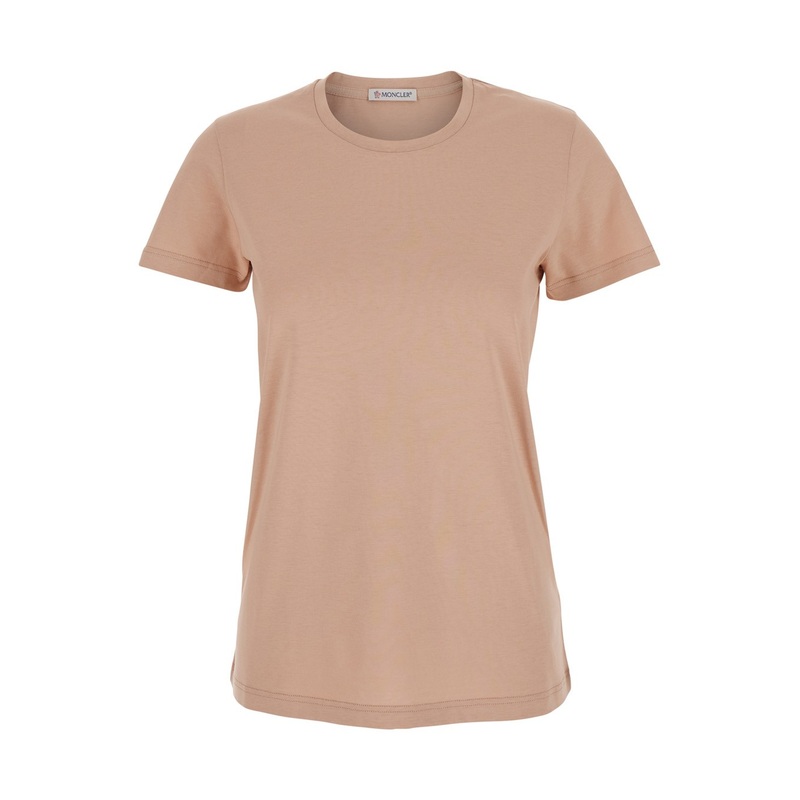 Pink T-Shirt with Logo Patch Applied on the Sleeve in Cotton Woman