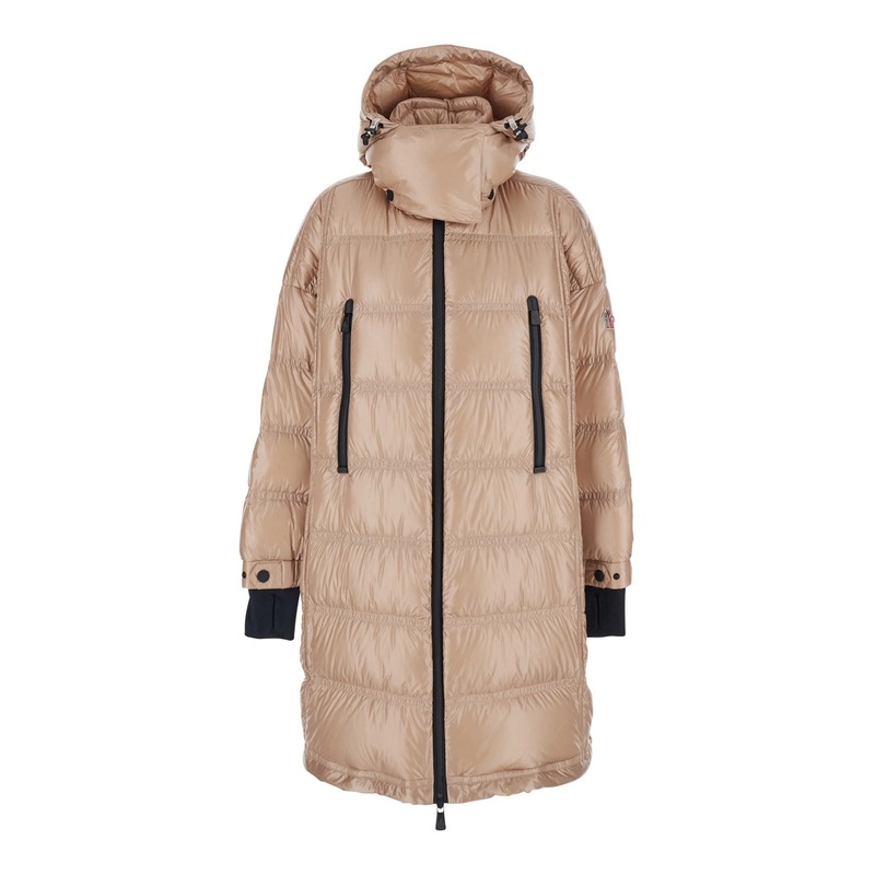 ‘Rochelairs’ Beige Down Jacket with Drawstring Hood and Logo Patch on the Sleeve in Tech Fabric Woman