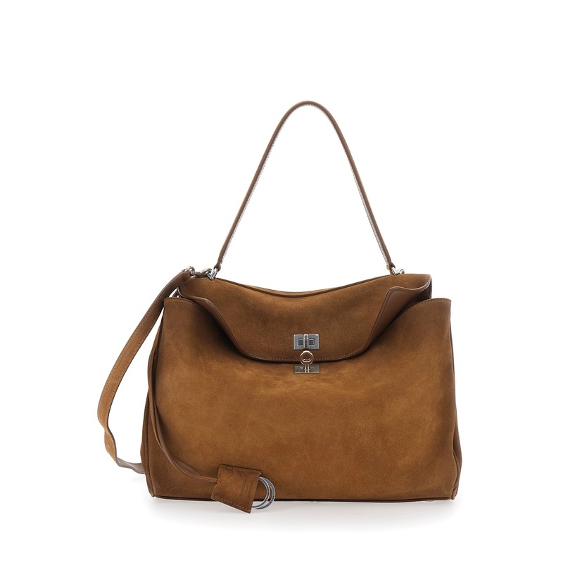 ‘Rodeo Medium’ Beige Shoulder Bag with Removable Shoulder Strap in Suede Woman