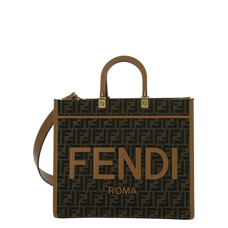 ‘Sunshine’ Brown Handbag with Logo Detail in FF Canvas Woman