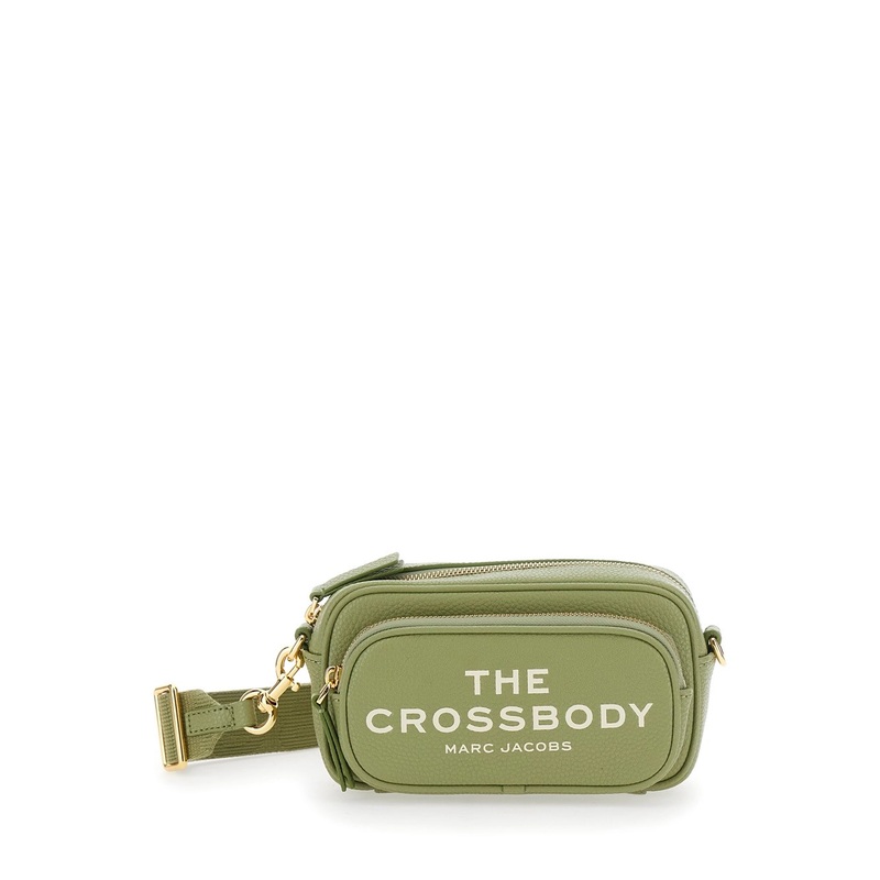 ‘The Crossbody’ Green Crossbody Bag with Adjustable and Removable Shoulder Strap and Logo Lettering on the Front in Grained Leather Woman