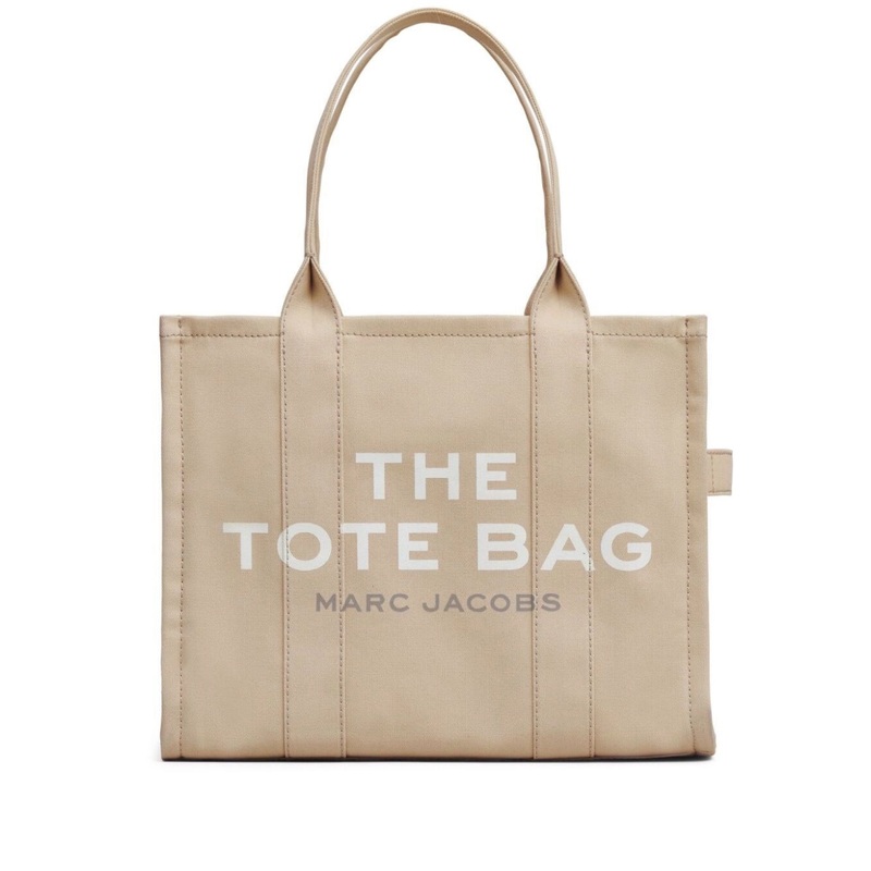 ‘The Large Tote’ Beige Shoulder Bag with Contrasting Logo Print in Cotton Black Woman