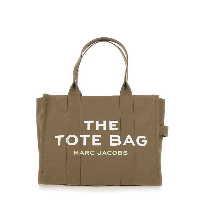 ‘The Large Tote’ Green Tote Bag with Contrasting Logo Print in Cotton Black Woman