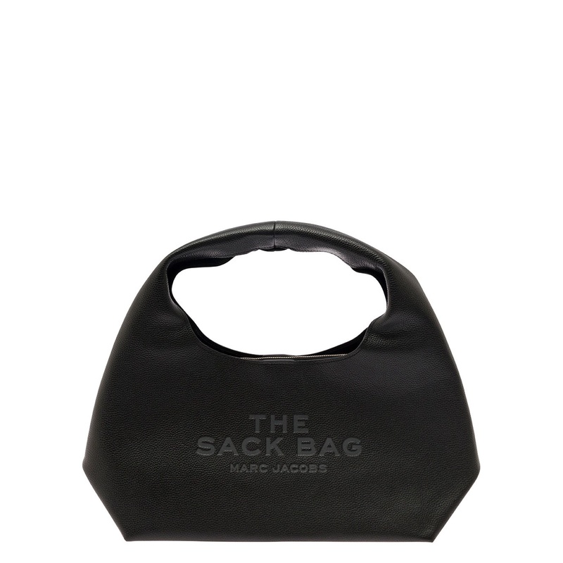 ‘The Sack’ Black Shoulder Bag with Embossed Logo in Hammered Leather Woman
