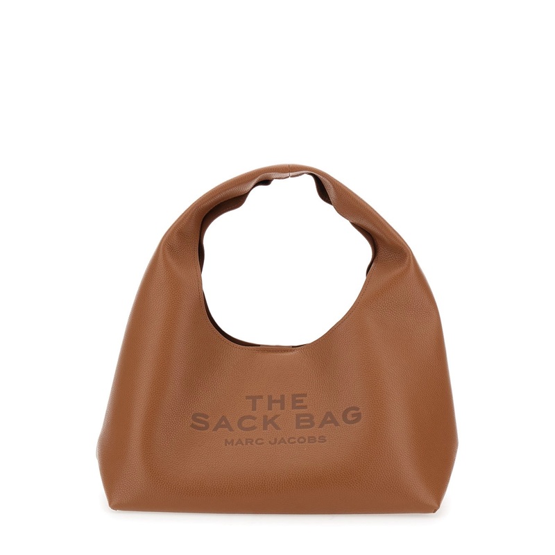 ‘The Sack’ Brown Shoulder Bag with Maxi Logo Lettering on the Front and Logo Patch on the Rear in Grained Leather Woman