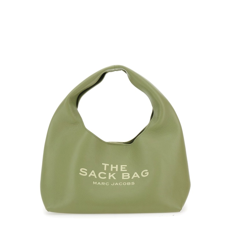 ‘The Sack’ Green Shoulder Bag with Maxi Logo Lettering on the Front and Logo Patch on the Rear in Grained Leather Woman