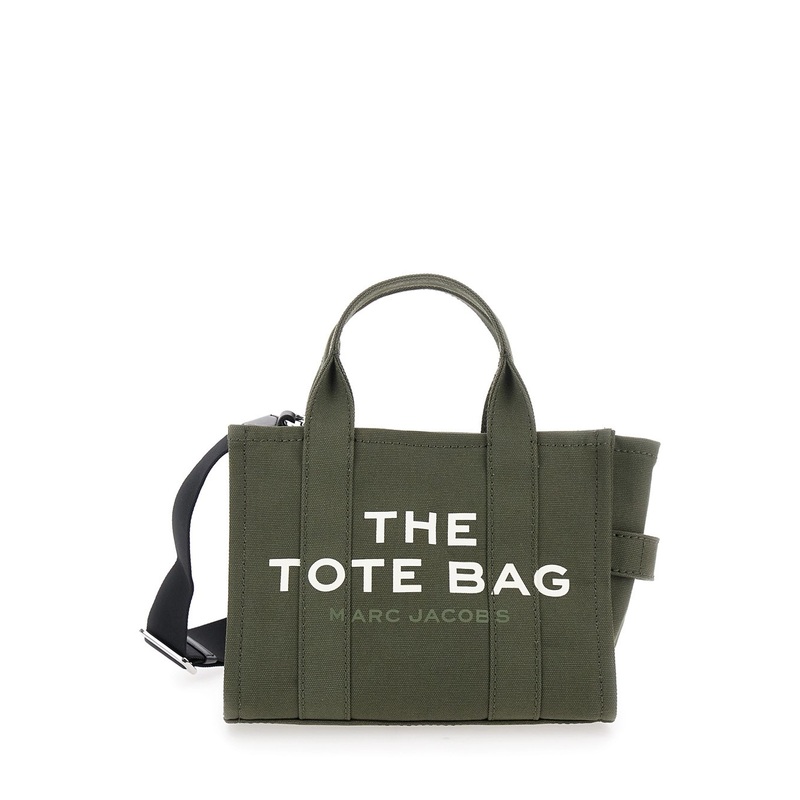 ‘The Small Tote’ Green Handbag with Logo Lettering on the Front in Cotton Woman