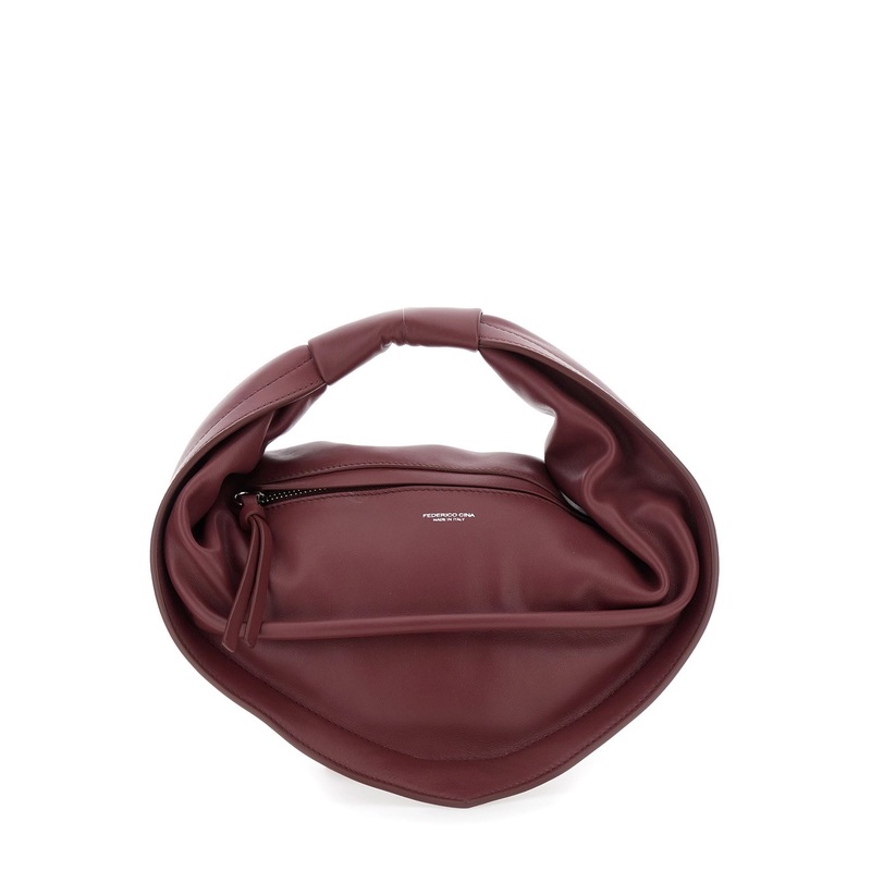 ‘Tortellino’ Bordeaux Midi Handbag with Adjustable and Removable Shoulder Strap and Logo Lettering on the Front in Leather Woman