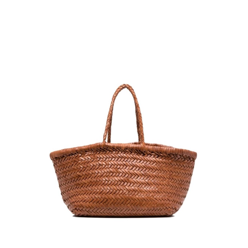 ‘Triple Jump’ Tan Brown Small Tote Bag in Braided Leather Woman
