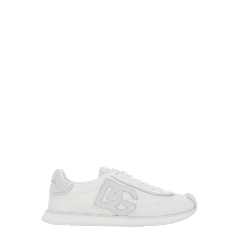 White Low Top Sneakers with Maxi Logo on the Side and Logo Patch on the Tongue in Tech Fabric Man