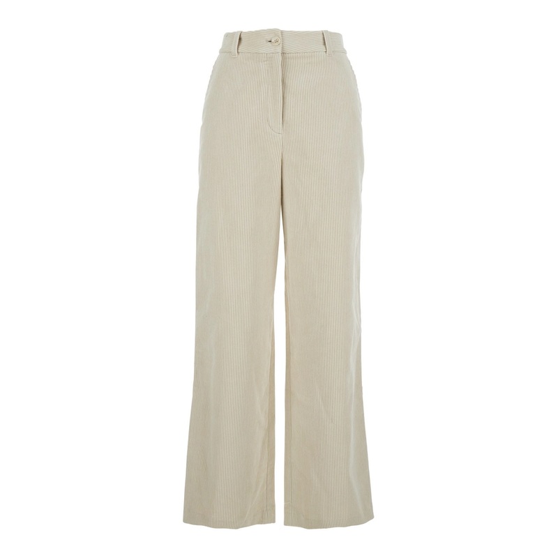 White Pants with Belt Loops and Wide Leg in Corduroy Woman