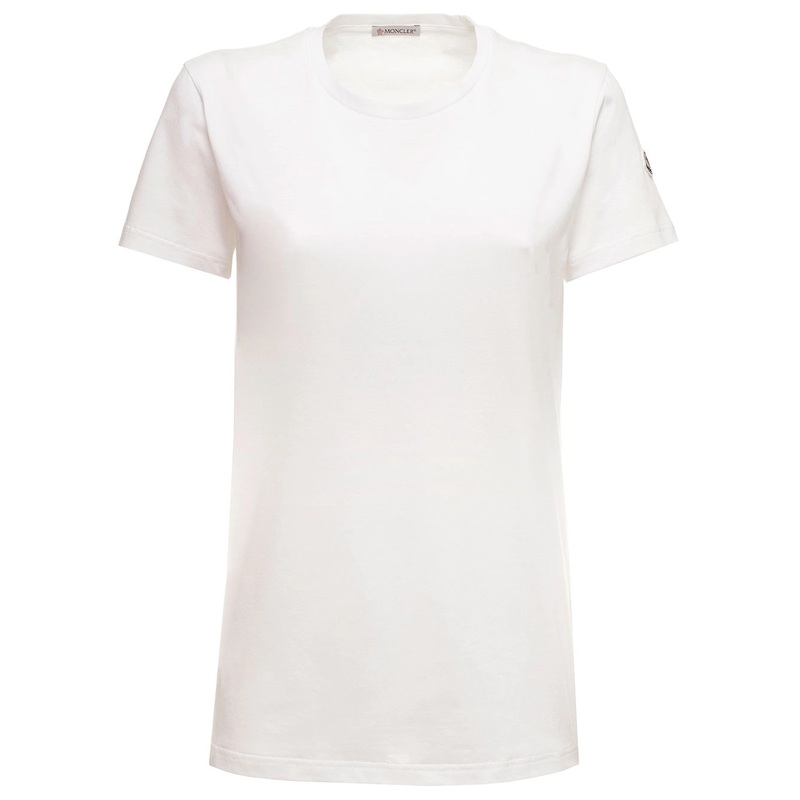 White T-shirt in Jersey with Logo Patch on the Sleeve MONCLER Woman