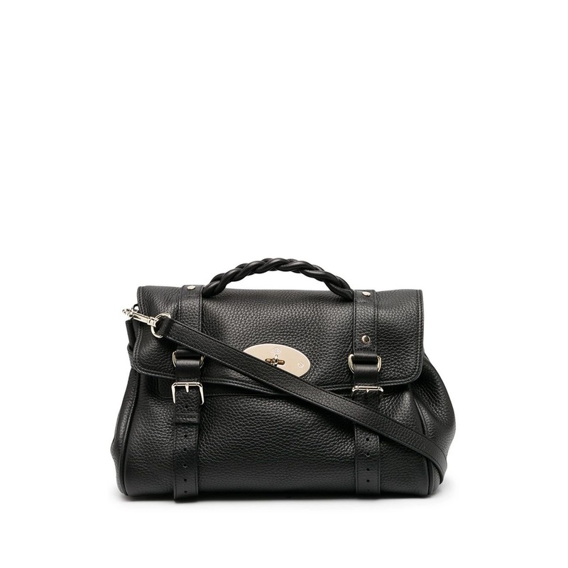 ‘Alexa’ Black Handbag with Adjustable and Removable Shoulder Strap and Magnetic Closure in Granied Leather Woman