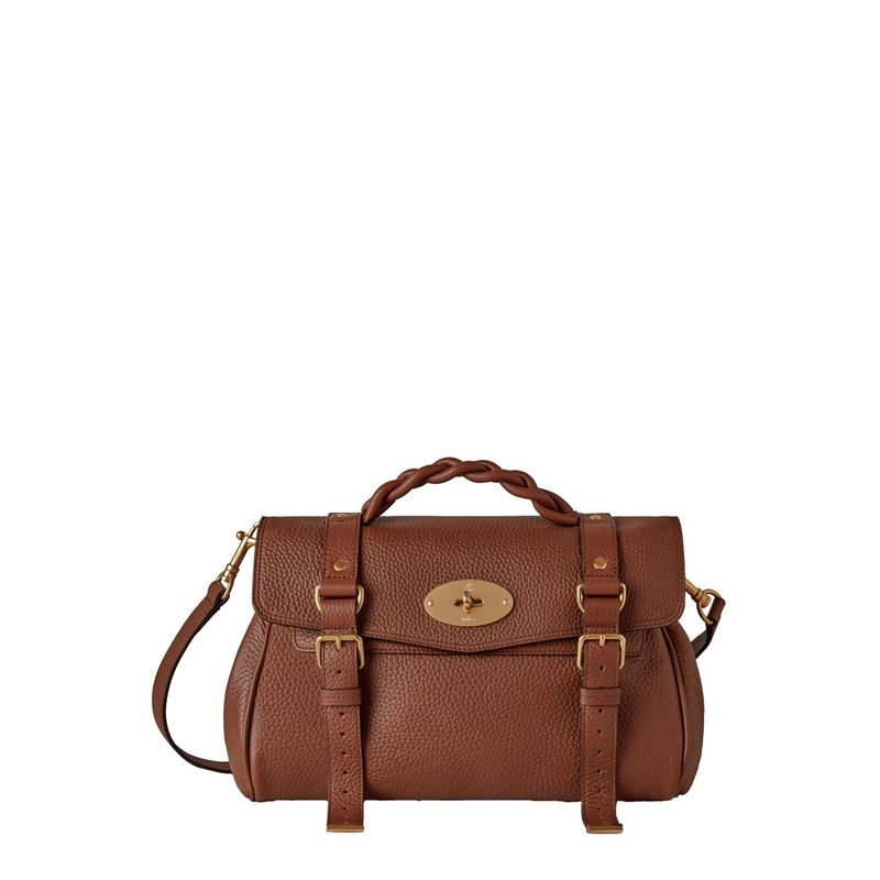 ‘Alexa Heavy’ Brown Top Handle Bag with Twist-Lock Closure in Leather Woman