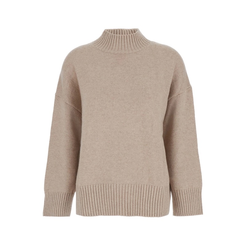 Beige Turtleneck Sweater with Dropped Shoulder in Cashmere Woman