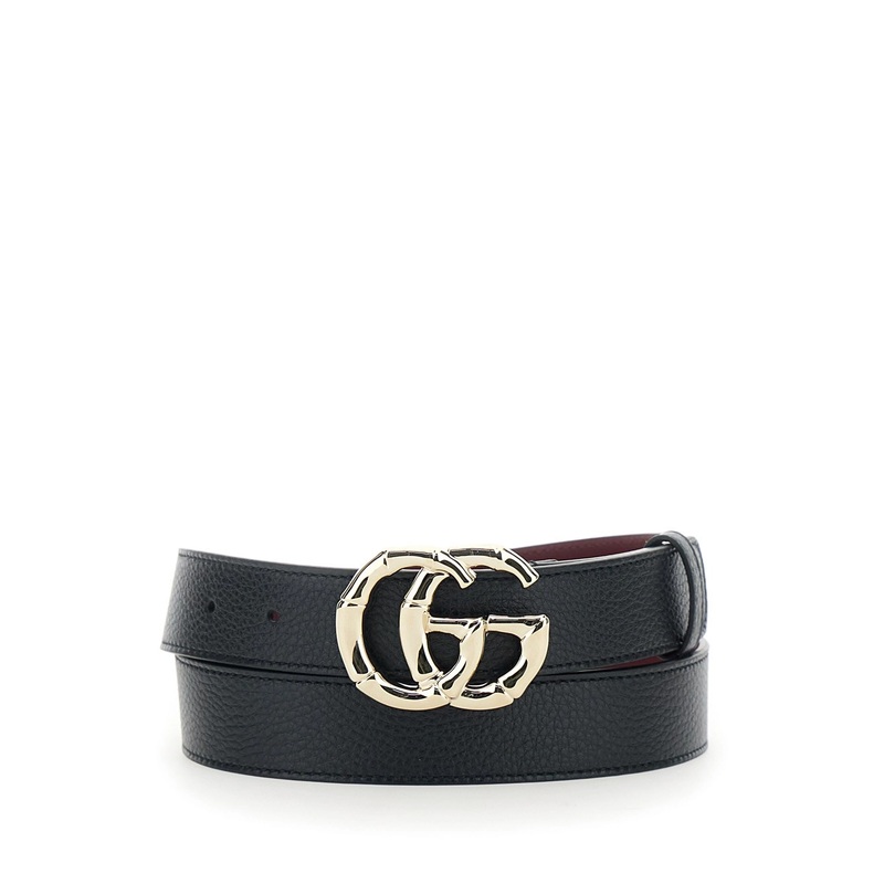 Black Belt with GG Buckle Closure in Grained Leather Woman