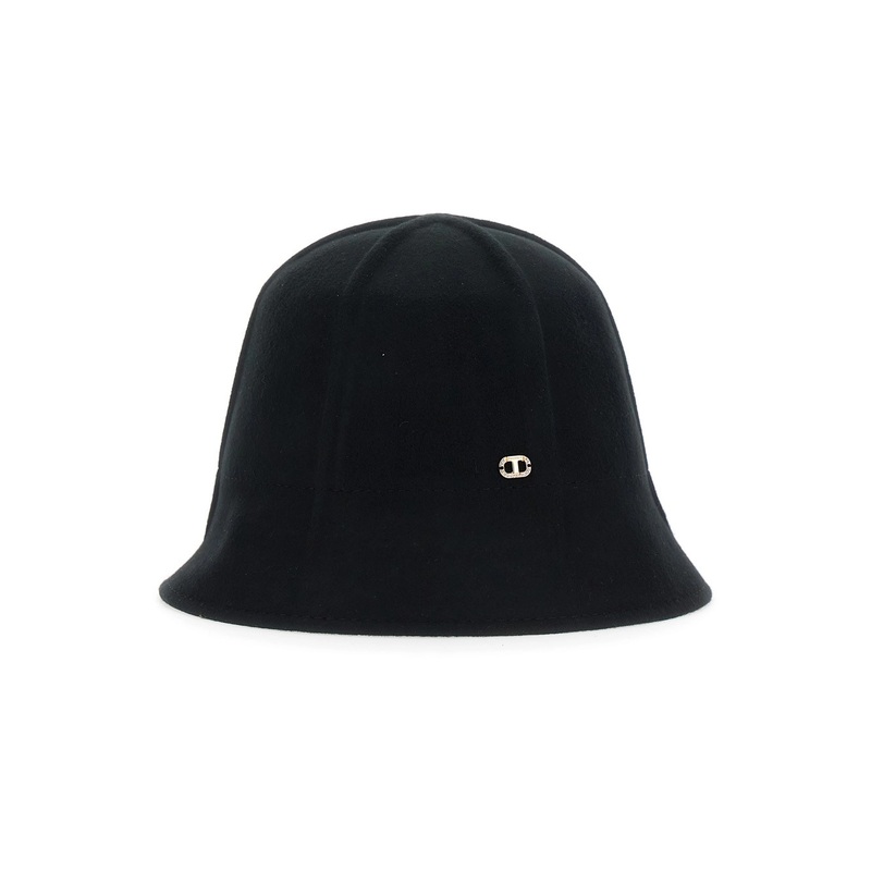 Black Bucket Hat with Logo Plaque on the Front in Cotton Woman