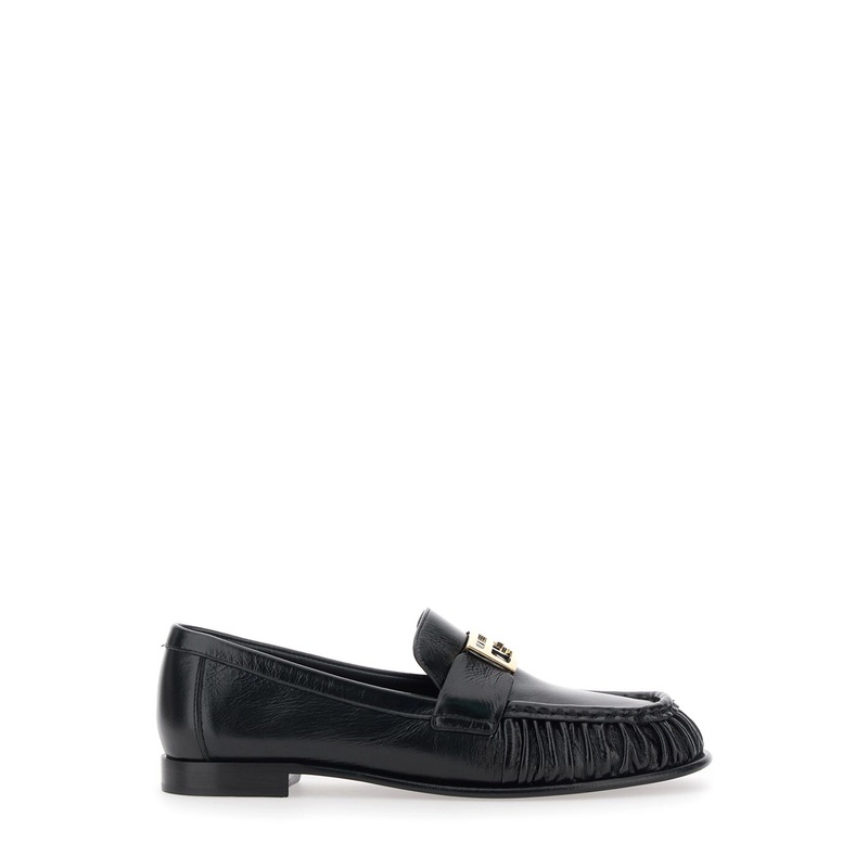 Black Loafers with FF Plaque on the Front in Leather Woman