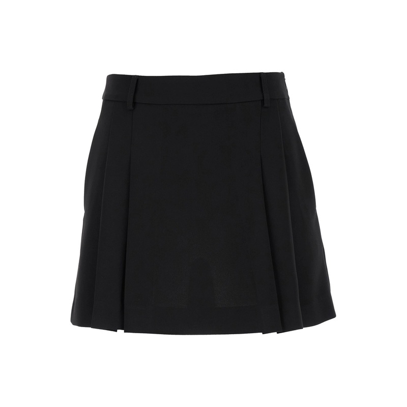 Black Mini Pleated Skirt with Belt Loops in Fabric Woman
