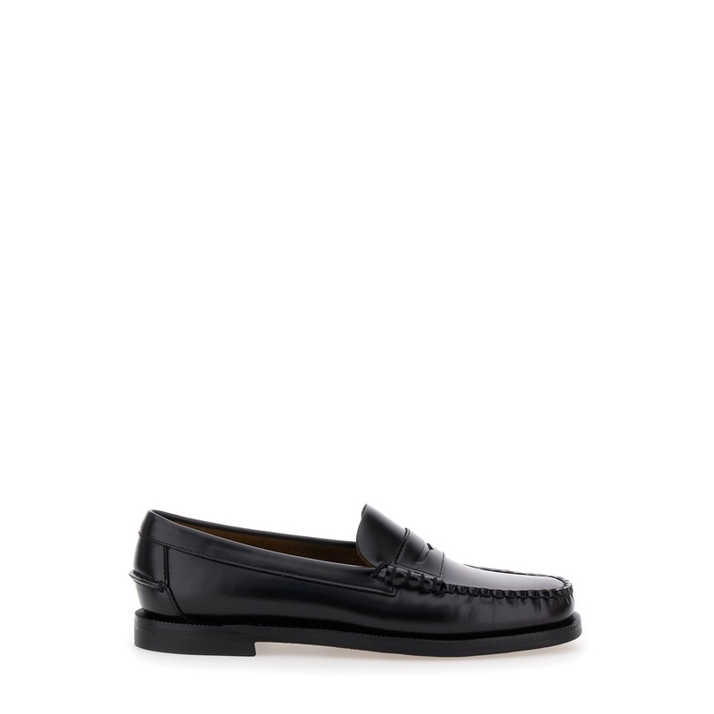 Black Pull-On Loafers in Leather Woman