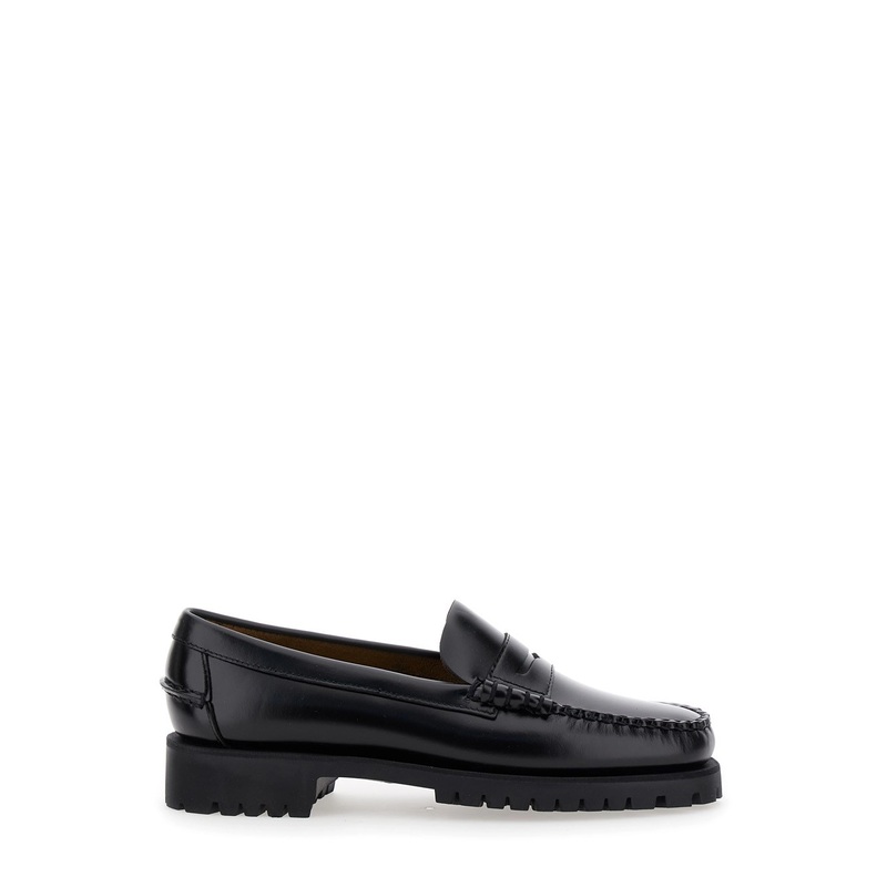 Black Slip-On Loafers with Lug Sole in Leather Woman