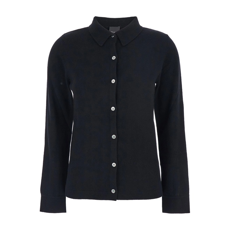 Black Sweater with Polo Collar in Cashmere Woman