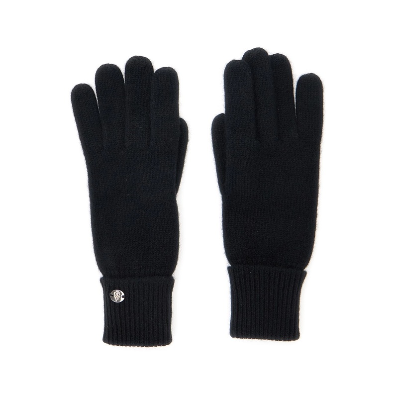 ‘Blaire’ Black Gloves with Logo Plaque Detail on the Front and Ribbed Details in Cashmere Woman