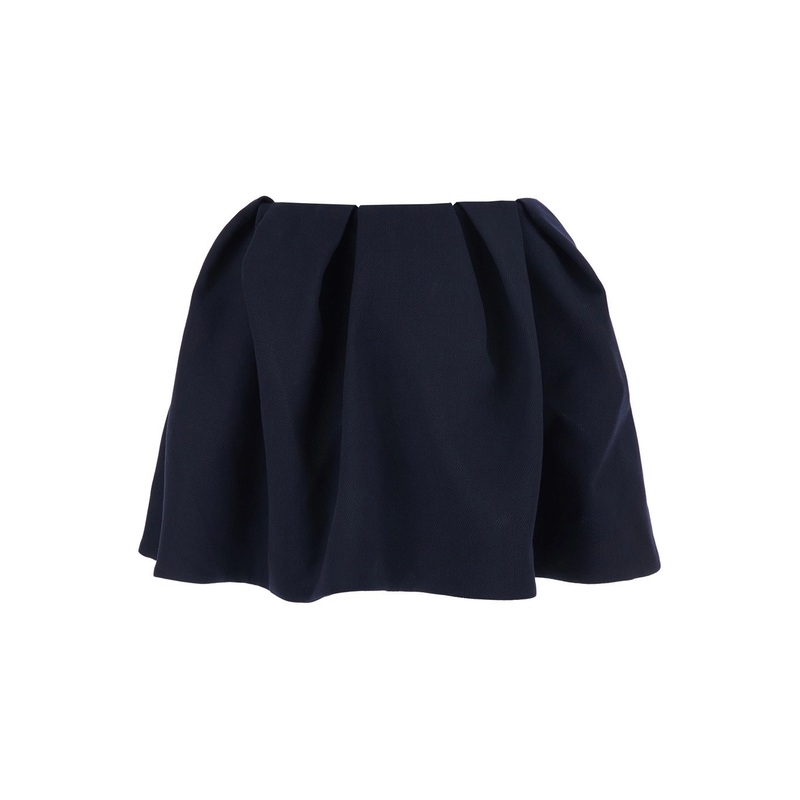 Blue Pleated Miniskirt with Rear Concealed Zip Closure in Wool Woman