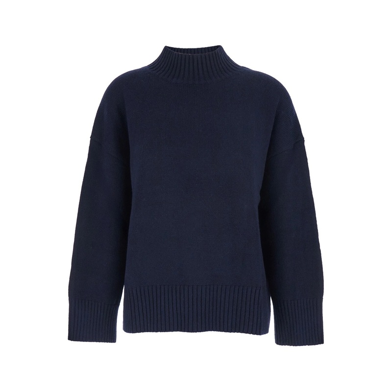 Blue Turtleneck Sweater with Dropped Shoulder in Cashmere Woman