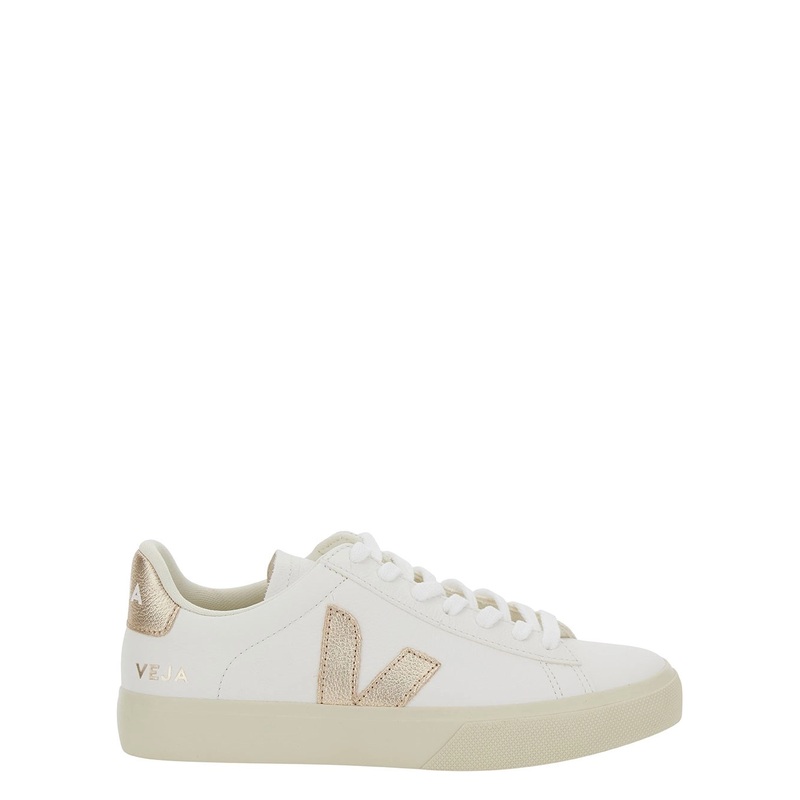 ‘Campo’ White Low Top Sneakers with Metallic Logo in Leather Woman