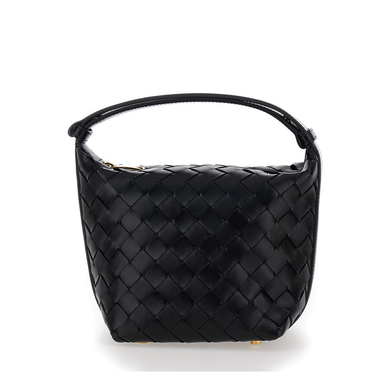 ‘Candy Wallace’ Black Handbag with Intrecciato Motif in Leather Woman