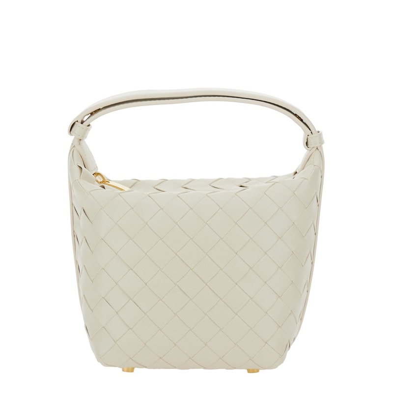 ‘Candy Wallace’ White Handbag with Intrecciato Motif in Leather Woman