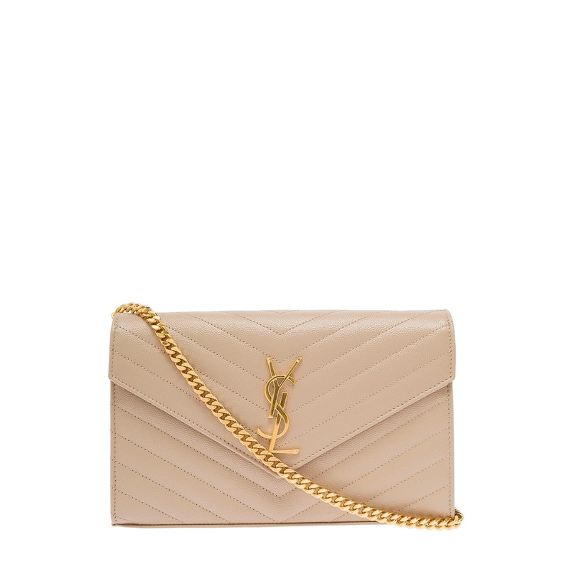 ‘Cassandre’ Beige Crossbody Bag in Chevron Metelass Leather Woman
