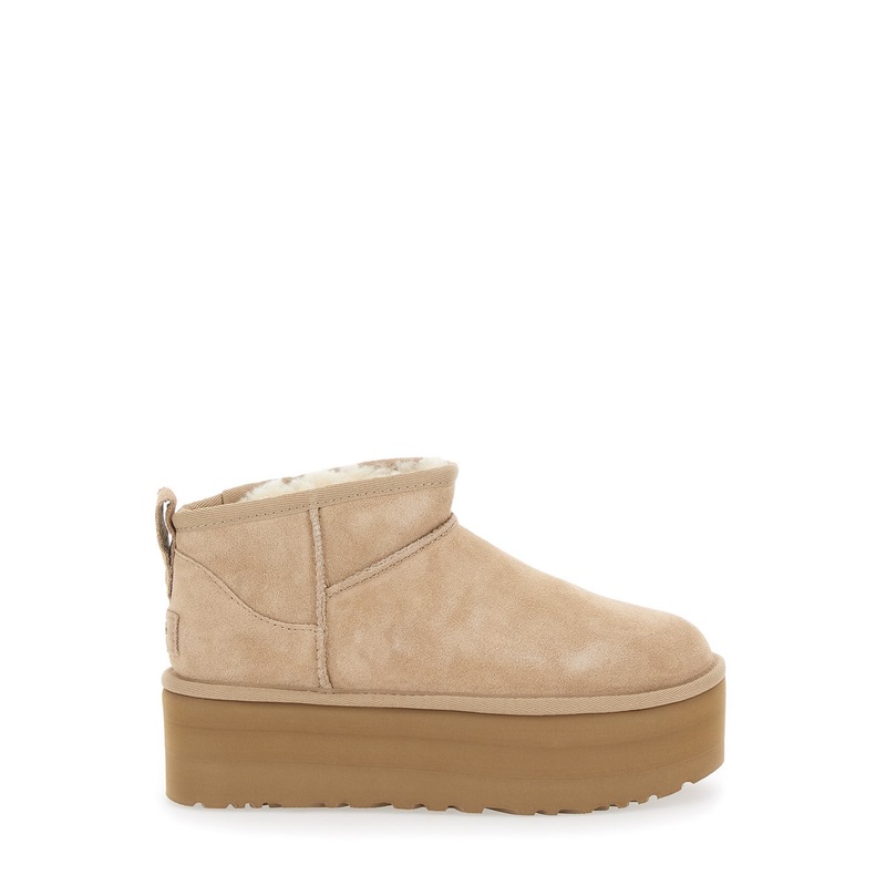‘Classic Ultramini’ Beige Ankle Boots with Platform in Suede Woman