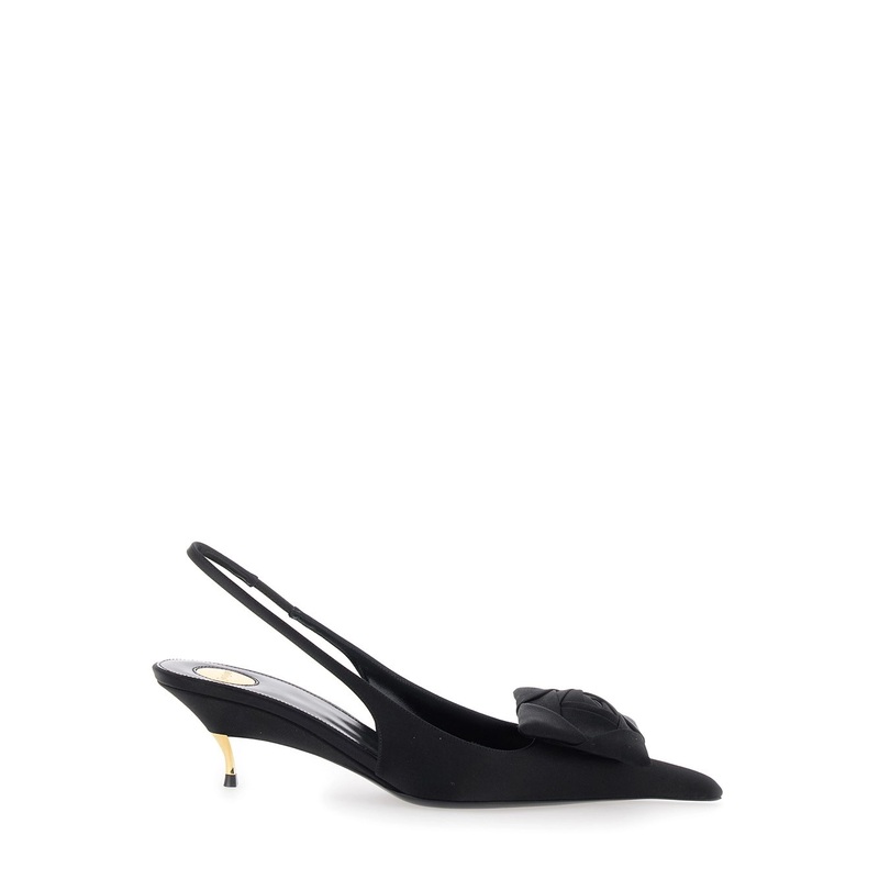 ‘Dakota’ Black Slingback Pumps with Square Toe with Embossed Floral Detail in Viscose Blend and Silk Woman