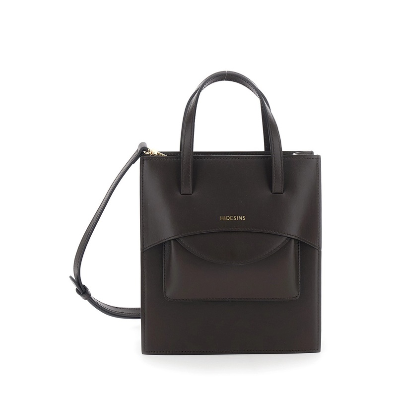 ‘Flap J’ Brown Handbag with One Front Flap Pocket and Adjustable and Removable Shoulder Strap in Leather Woman