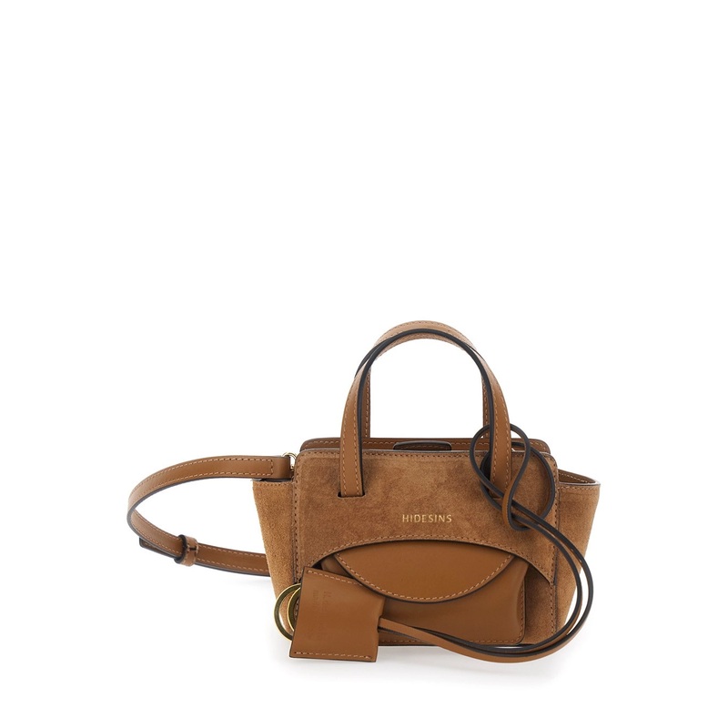 ‘Flap XS’ Brown Handbag with Adjustable and Removable Shoulder Strap and Logo Lettering on the Front in Suede Woman