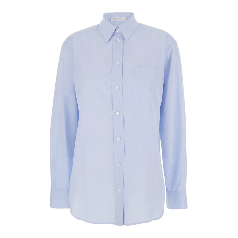‘Gavina’ Light Blue Shirt with Classic Collar and Patch Pocket on the Front in Cotton Woman