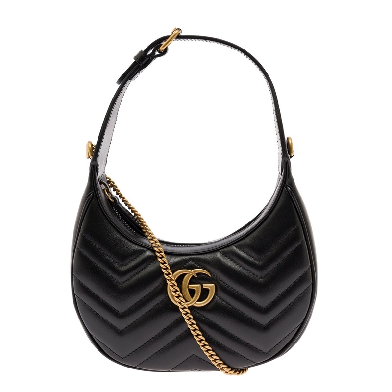 ‘GG Marmon’  Black Shoulder Bag in Chevron Leather Woman