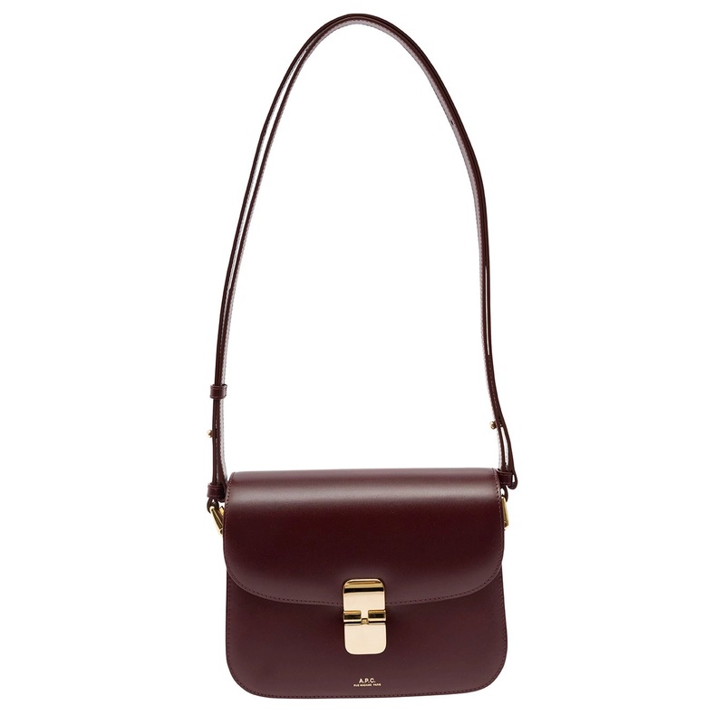 ‘Grace’ Bordeaux Small Crossbody Bag with Adjustable Shoulder Strap and Embossed Logo Lettering on the Front in Leather Woman