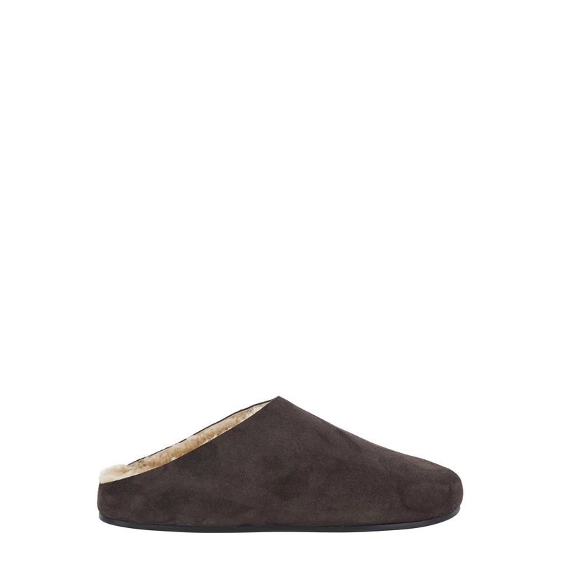 ‘Hudson’ Brown Mules with Shearling Lining in Suede Woman