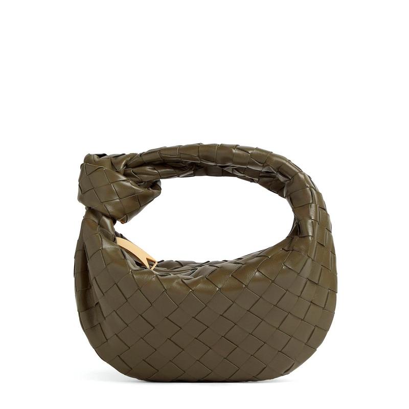 ‘Jodie’ Green Mini Handbag with Knot Detail and Intrecciato Motif in Leather Woman