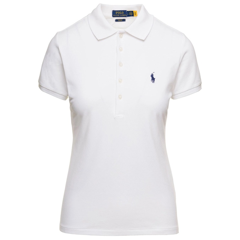 ‘Julie Slim Fit’ White Polo Shirt with Classic Collar and Pony Embroidery on the Front in Cotton Stretch Woman
