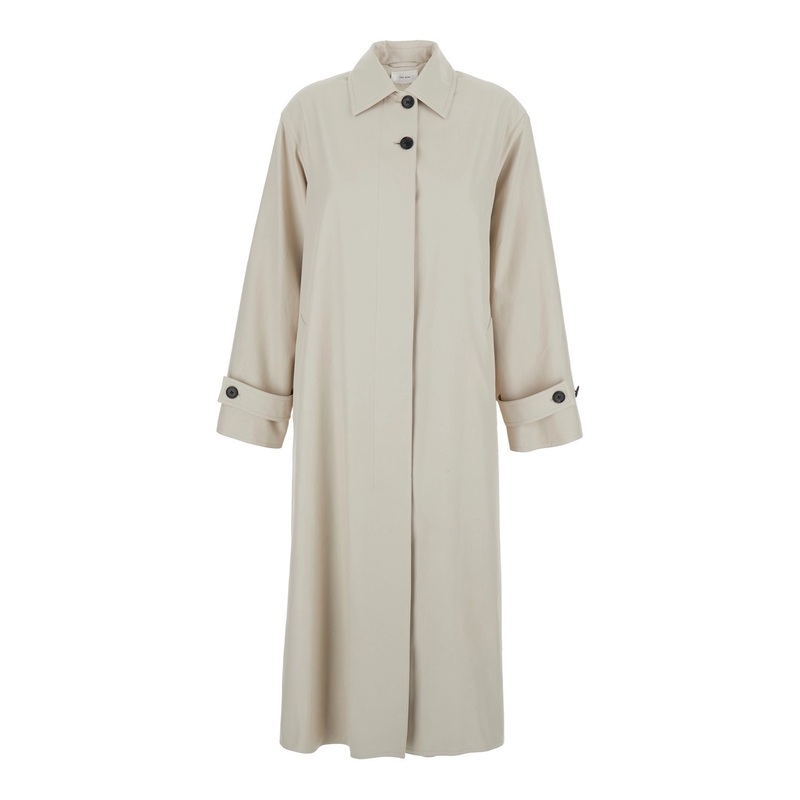 ‘Lolana’ Beige Single-Breasted Coat with Classic Collar and Rear Pence in Cotton Blend Woman