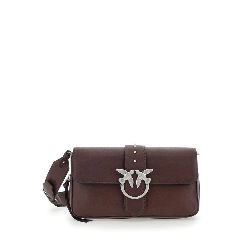‘Love One’ Brown Crossbody Bag with Love Birds Buckle and Adjustable Shoulder Strap in Leather Woman