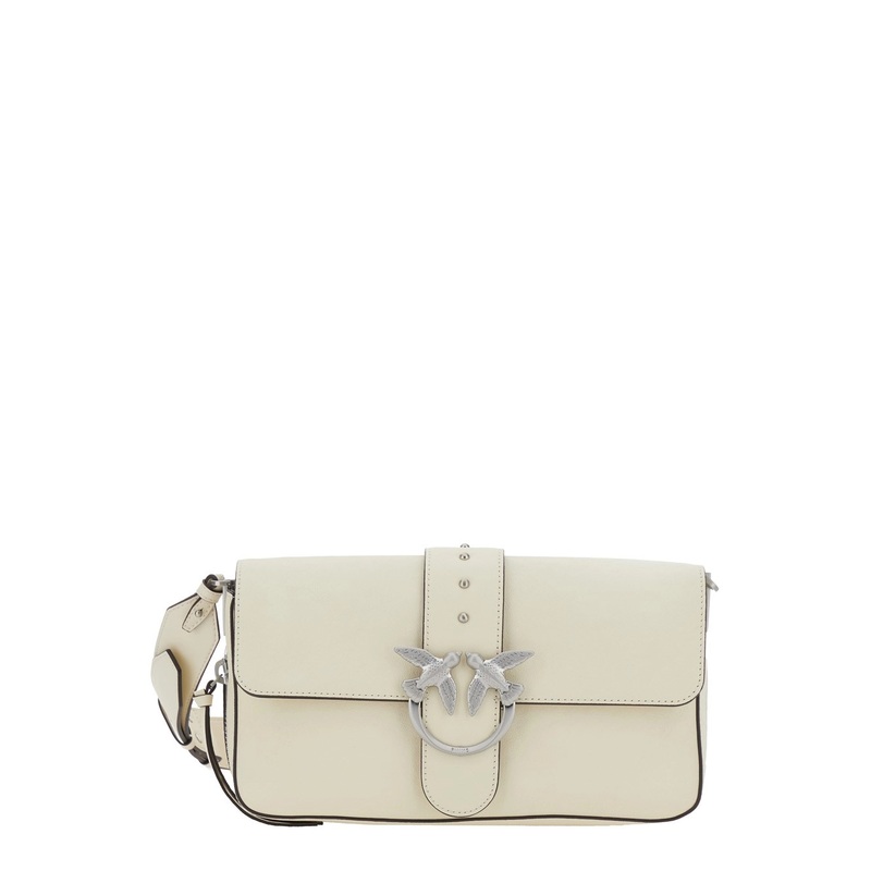 ‘Love One’ White Crossbody Bag with Love Birds Buckle and Adjustable Shoulder Strap in Leather Woman